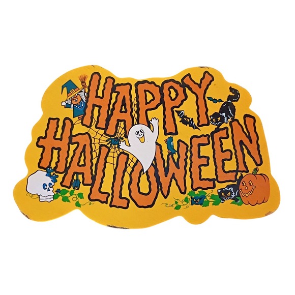 Halloween VINTAGE STYLE Happy Halloween Distressed Wooden Sign Wall Decor Cute - Picture 1 of 8